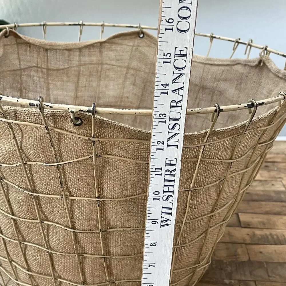 Rustic Farmhouse Wire Bushel Basket Burlap Liner